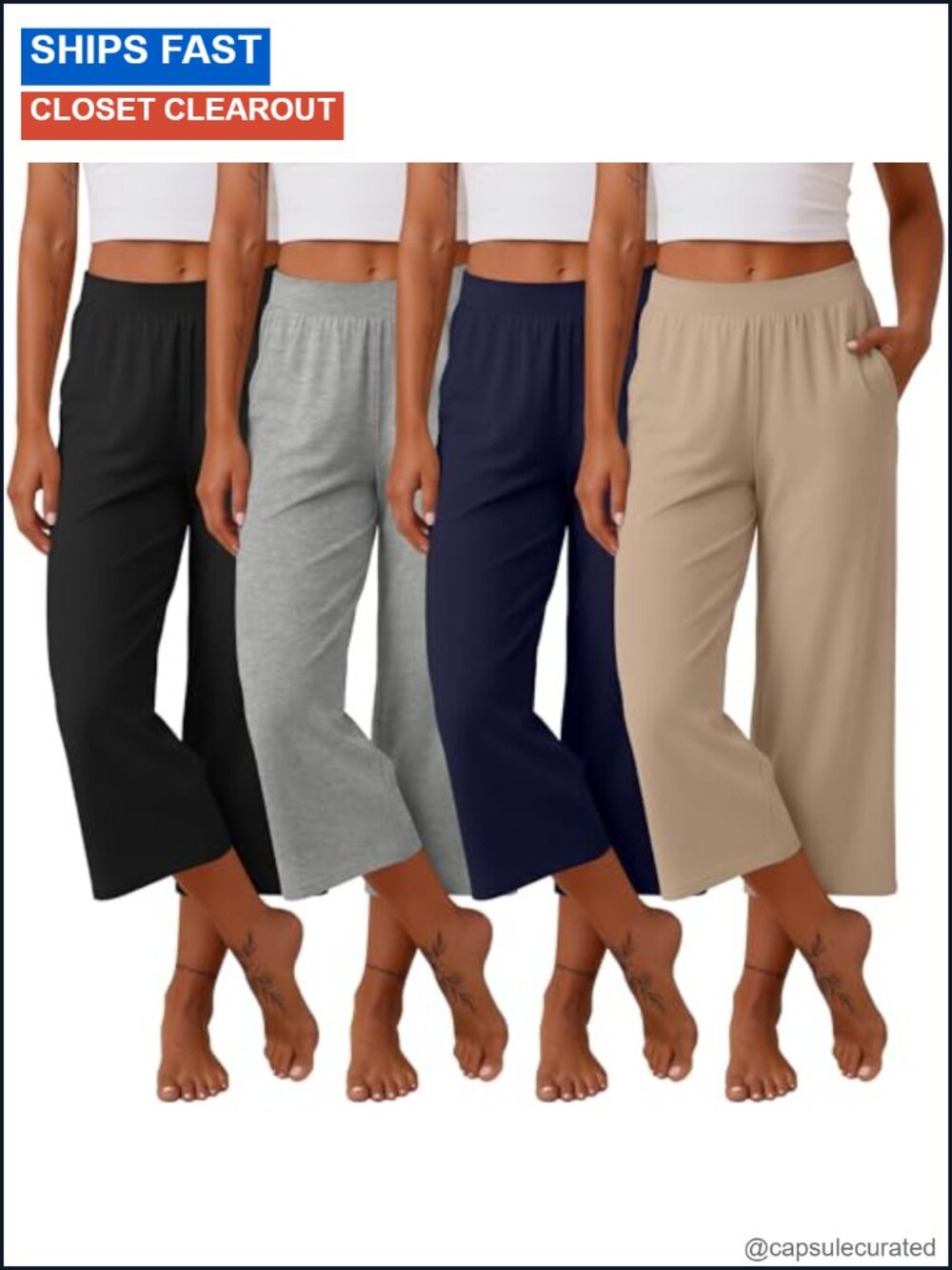 Women's Capri Sweatpants with Pockets - 4 Pack, Stretchy Yoga Lounge